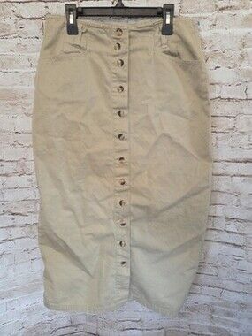 GV Chinos Skirt Size 10 Y2K Khaki Jean Skirt Vintage Button Front
